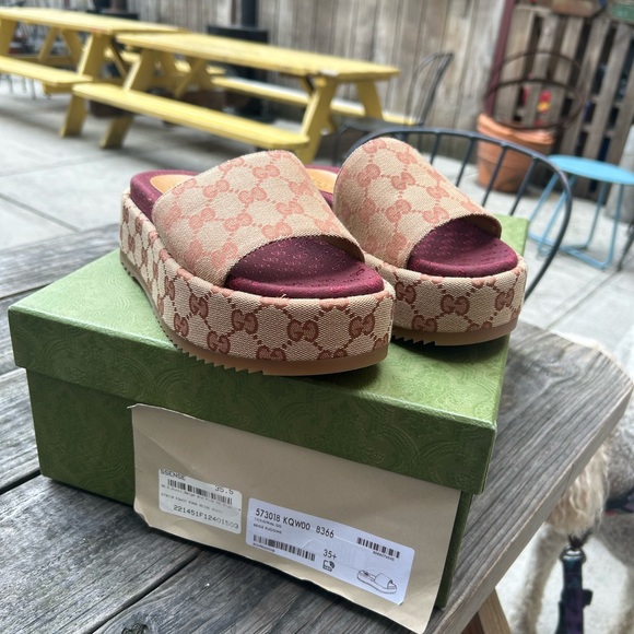 GUCCI NIB Women’s Original GG Monogram Platform Sandal Size 35.5 EU/ US 5 1/2 - Picture 4 of 5
